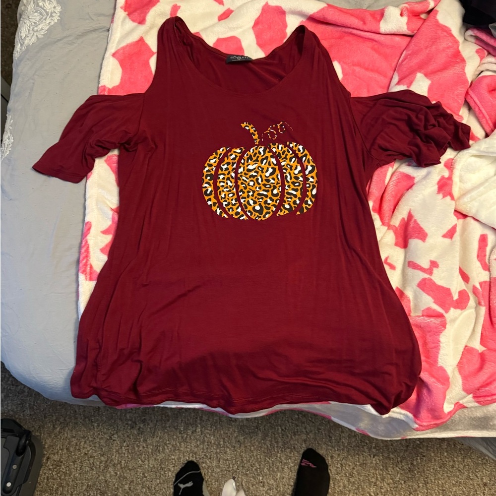 Scarlett cold shoulder maroon pumpkin top